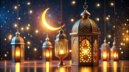 Obraz premium Background featuring a beautifully rendered 3D Islamic lantern for Ramadan.