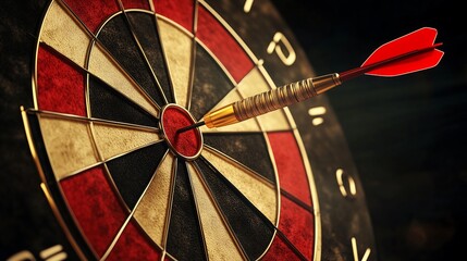 A dart striking the bullseye of a target. The dart and target are designed with bright, eye-catching colors to create a dynamic and visually engaging scene.