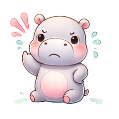 Fototapeta premium Cute cartoon hippo expressing frustration with a pout, perfect for playful designs, children's themes, and fun illustrations.