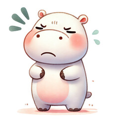 Fototapeta premium A cute, cartoonish hippo character looking frustrated and pouting, perfect for children's illustrations and playful designs.