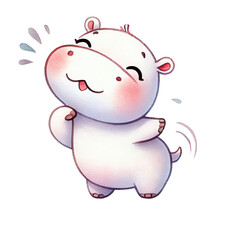 Fototapeta premium A cute cartoon hippo character with a joyful expression, perfect for children's content or playful designs.