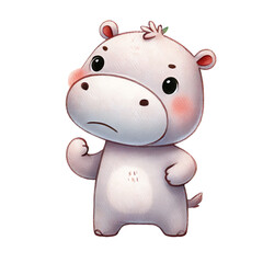 Cute cartoon hippo character with a thoughtful expression, perfect for children's illustrations and playful designs.