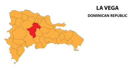 Obraz premium La Vega Map is highlighted on the Dominican Republic map with detailed state and region outlines.