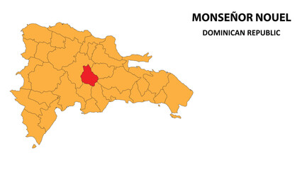 Monseñor Nouel Map is highlighted on the Dominican Republic map with detailed state and region outlines.