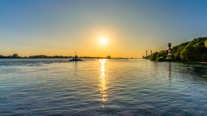 Naklejka premium Hamburg, Germany. The river Elbe at sundown.