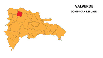 Fototapeta premium Valverde Map is highlighted on the Dominican Republic map with detailed state and region outlines.