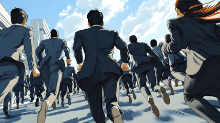 business women and men running a marathon, business concept, achieving goals and reaching objectives in a company