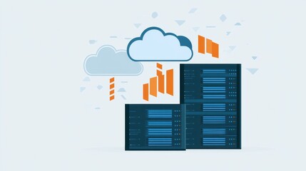 Flat design illustration of cloud deployment process with servers and software applications being moved to the cloud