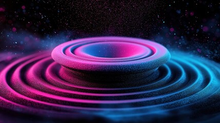 Obraz premium Abstract wave patterns with vibrant pink and blue colors on a dark background.