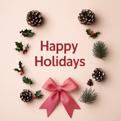 Festive Holiday Wreath with Pinecones and Red Bow in Circular Arrangement Celebrating the Joyful Spirit of the Season