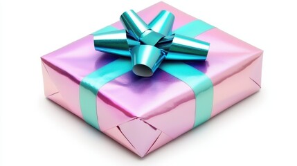 Obraz premium Colorful gift box with a shiny bow, perfect for celebrations or special occasions, isolated on white background.