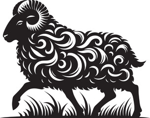 Black silhouette of domestic sheep on a white background vector illustration