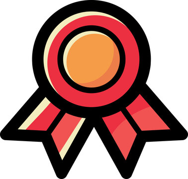 Medal with ribbon premium quality vector icon. Best choice label, certified badge, approval chec or award guarantee.