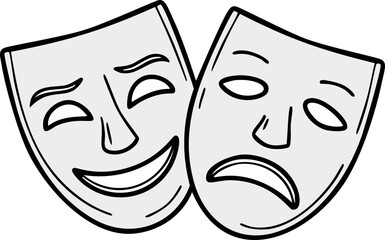 Comedy and Tragedy Masks. Masquerade Mask, Comic and Tragic Vector Icon for Theater or Carnival.