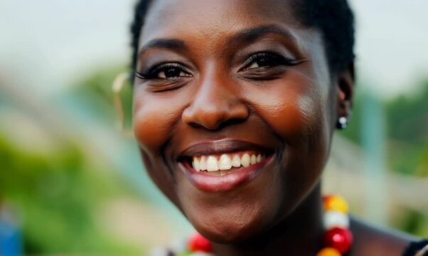 Extreme Close-Up of Joyful Sudanese Woman visiting Zoo