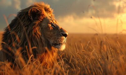 Majestic lion in the savannah, 4K hyperrealistic photo