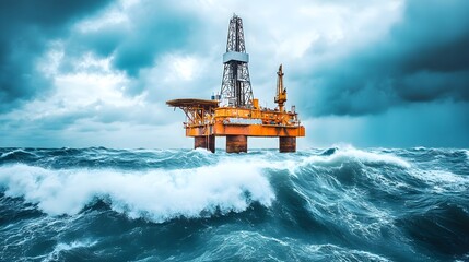 Obraz premium Offshore Oil Rig in Stormy Seas