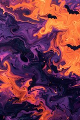 Obraz premium Vibrant Halloween Abstract Design with Neon Orange and Purple Swirling Patterns and Ghostly Silhouettes
