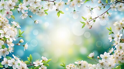 Obraz premium Floral border design in spring showcasing white blossoms and generous area for text.