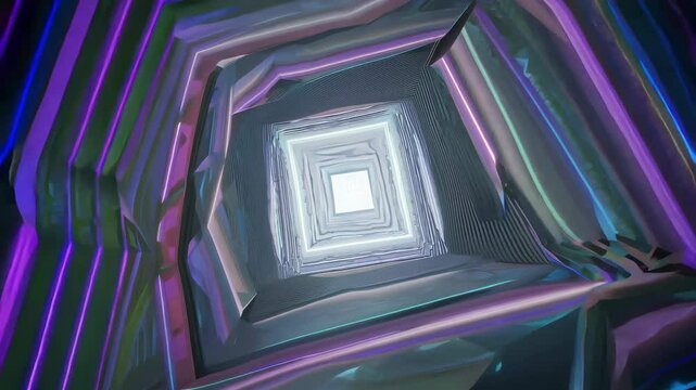 Fractal grid collapsing inward: a grid of squares or rectangles pulling toward a central point, distorting and bending as they collapse into an abstract form. Abstract texture, pattern. 
