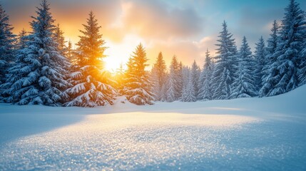 Snowy Forest Sunset Winter Wonderland