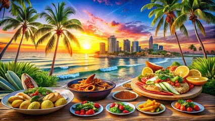 Obraz premium San Diego Culinary Delights Travel Poster - Vibrant Food Photography