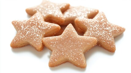 Star-shaped sugar cookies dusted with edible glitter, perfect for New Year celebrations, isolated on white background