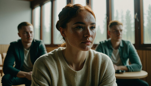 young woman with freckles at evening training courses