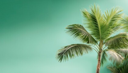 Minimalistic Tropical Palm Tree on a Green Gradient Background. Ideal for Nature Themed Designs, Summer Travel Ads, and Eco Friendly Branding Campaigns