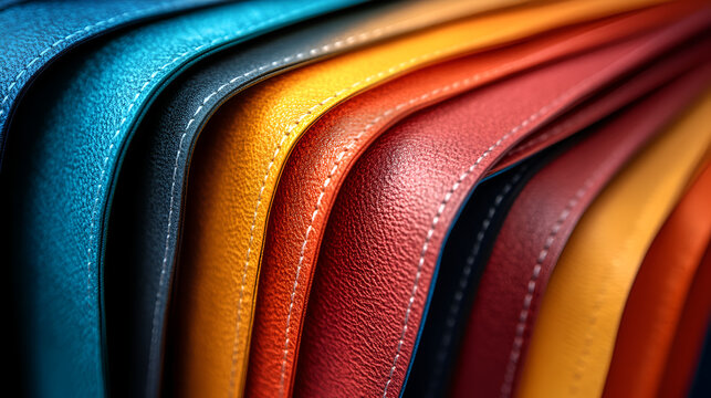 A vibrant display of leather sheets in various colors arranged neatly for crafting at a workshop
