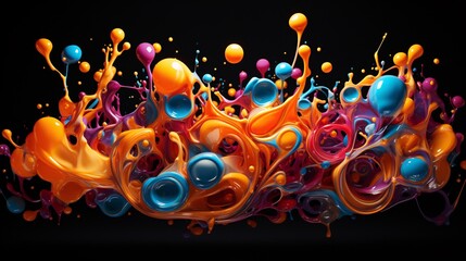 Circular pattern of vibrant oily liquid splashes