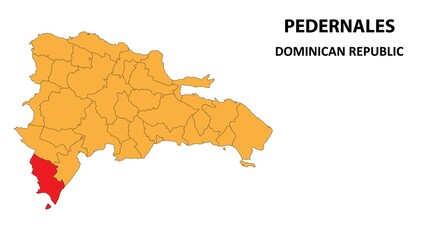 Pedernales Map is highlighted on the Dominican Republic map with detailed state and region outlines.