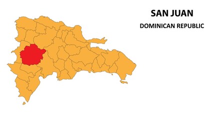 Obraz premium San Juan Map is highlighted on the Dominican Republic map with detailed state and region outlines.