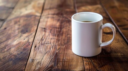 Coffee mug on dark wooden table. Copy space