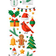 Merry Christmas pattern. Holiday background in cartoon style.