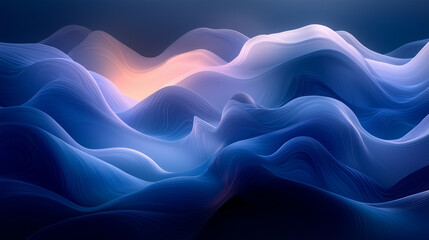 Obraz premium Abstract blue waves with soft light accents on dark background 