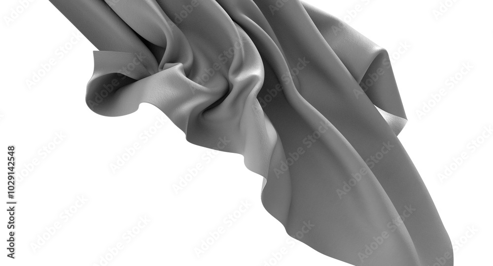 Poster Close-up image of a white fabric, showcasing its texture and flowing drapes. The folds and curves of the material create a mesmerizing abstract pattern