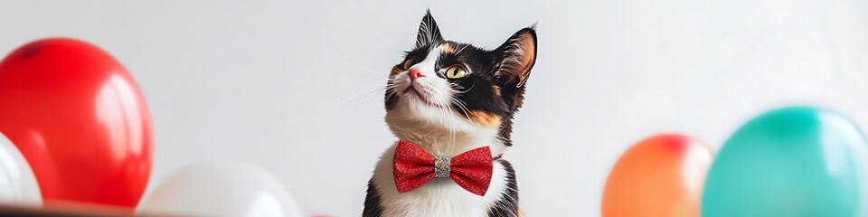 Playful Cat Celebrating with Confetti and Balloons

