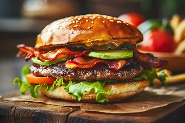 Close Up of a Juicy Bacon Cheeseburger