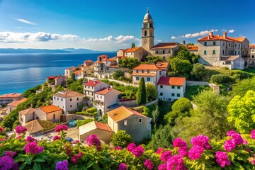 Obraz premium Scenic Vrbnik Town on Krk Island, Croatia - Coastal Charm and Vibrant Landscapes