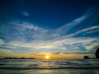 Landscape sunset look view horizon panorama summer sea beach nobody wind soft wave cool holiday...