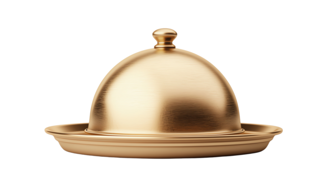 Elegant golden serving cloche, perfect for enhancing culinary presentations and adding a touch of sophistication to dining.