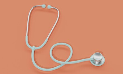 Light blue stethoscope on an orange background. 3d rendering 
