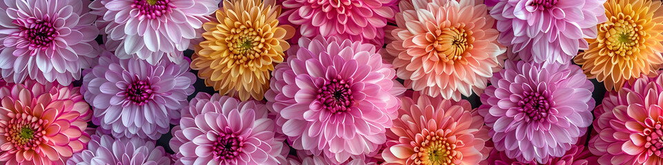 A vibrant display of colorful flowers panoramic banner  