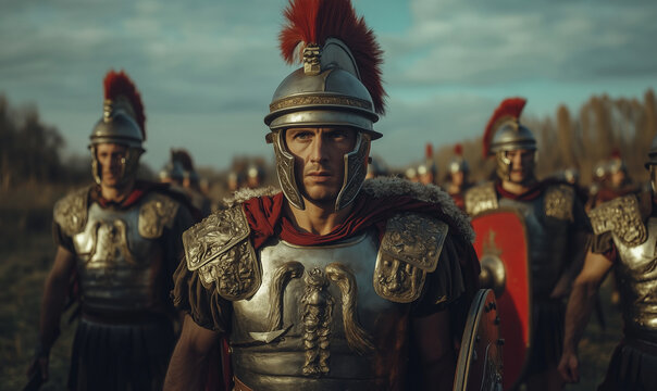 Ancient roman general and army on the battlefield, Roman Empire, generated ai