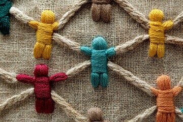 A canvas depicting interconnected figures, symbolizing the network of people in society that support and help each other out during times of need.