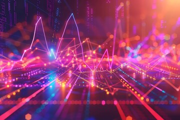 Abstract representation of stock market trends with colorful graphs and charts ,Abstract digital lines and data patterns on a dark background, creating a modern and technological visual effect.