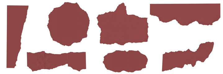 Red ripped torn paper texture pieces isolated on background .