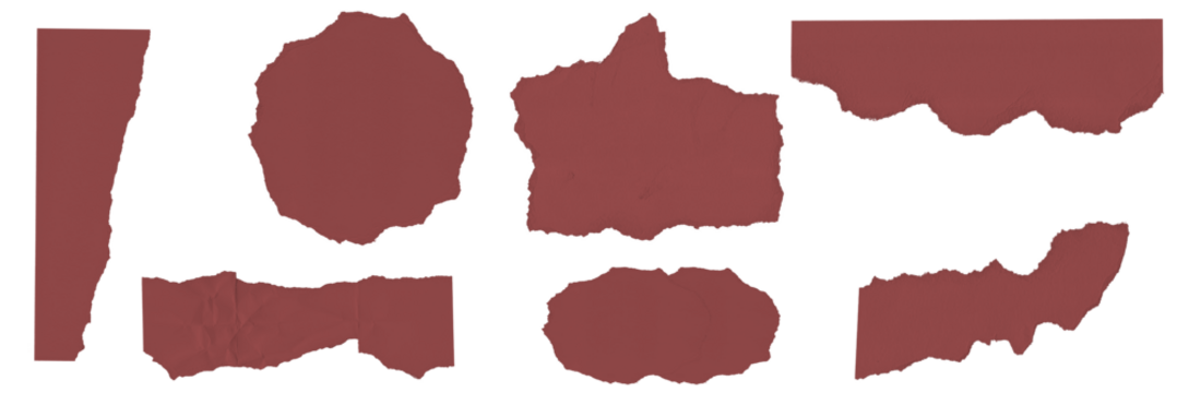 Red ripped torn paper texture pieces isolated on background .