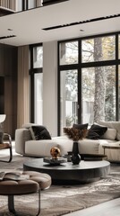 Fototapeta premium Elegant living room with modern furniture and decor, 4K hyperrealistic photo